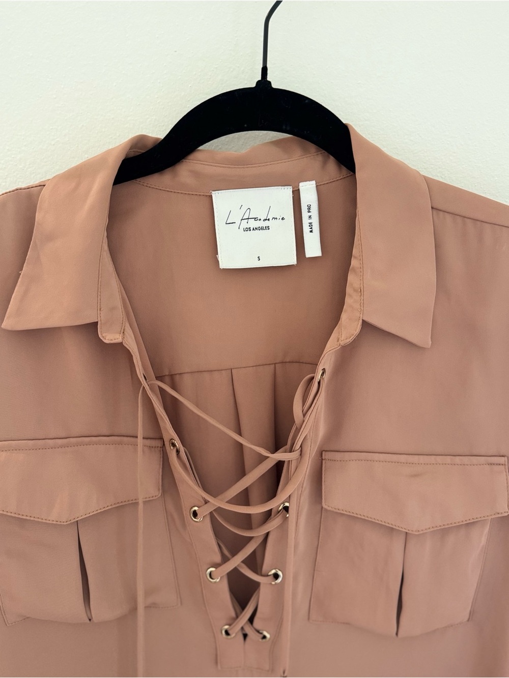 L’Academie Blush Brown Lace-Up Utility Blouse - Picture 2 of 3
